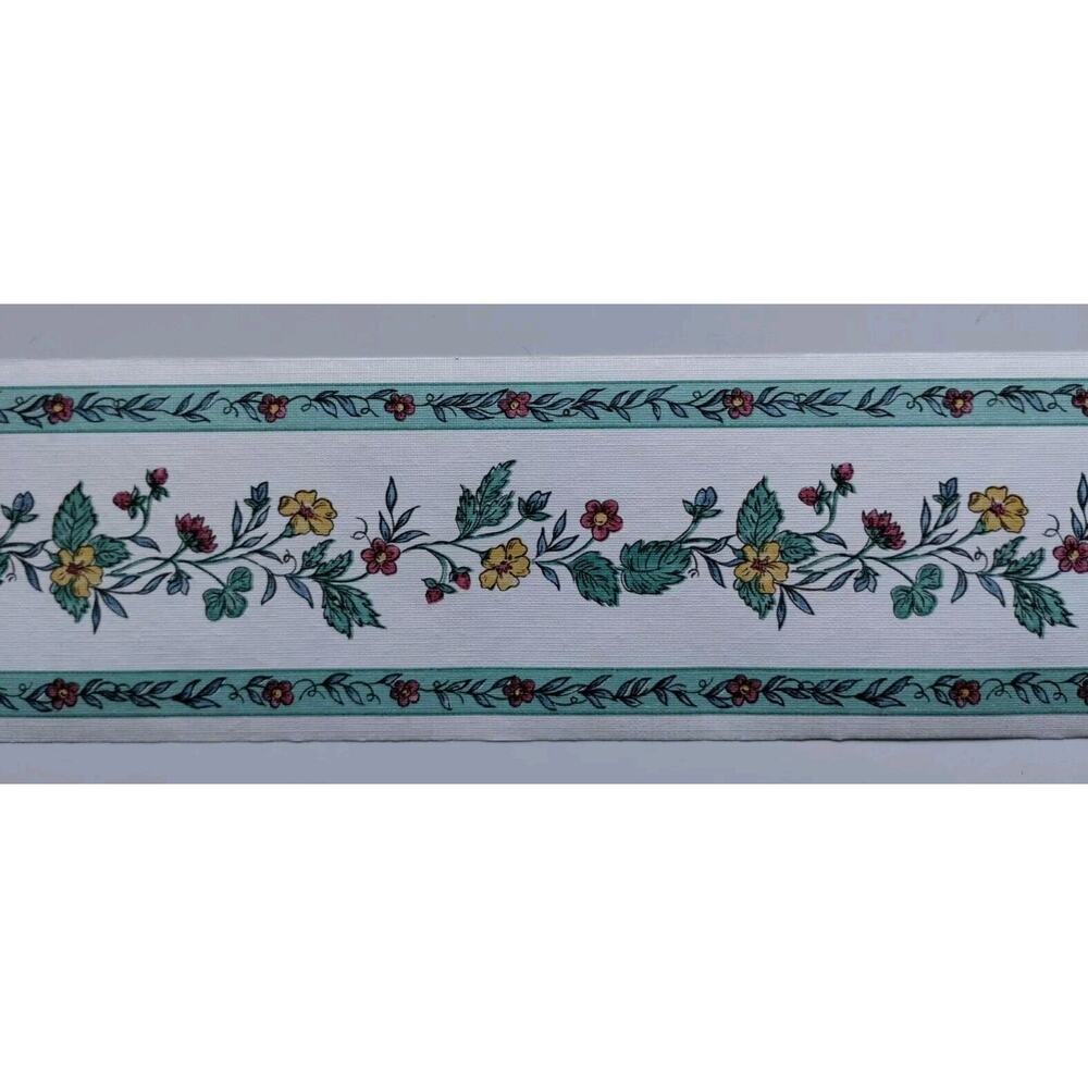 Sanitas Classic Series - Pre-pasted Vinyl Border 15 ft - Dk Pink Yellow Flowers